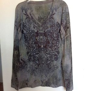 Green Source woman's  tunic top size small dark gray and black.
